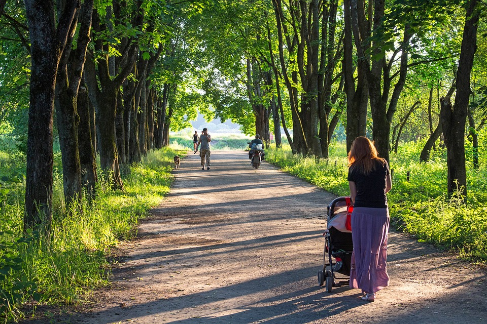 woman pushing a stroller